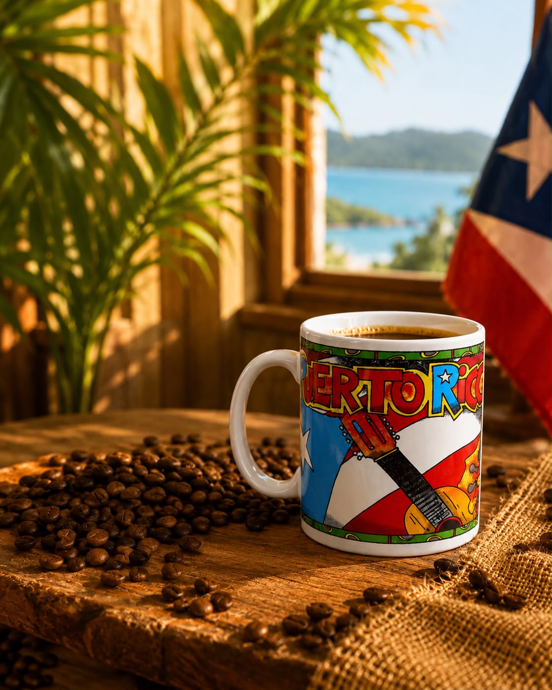 Puerto Rico Flag & Cuatro Coffee Mug – 11 oz