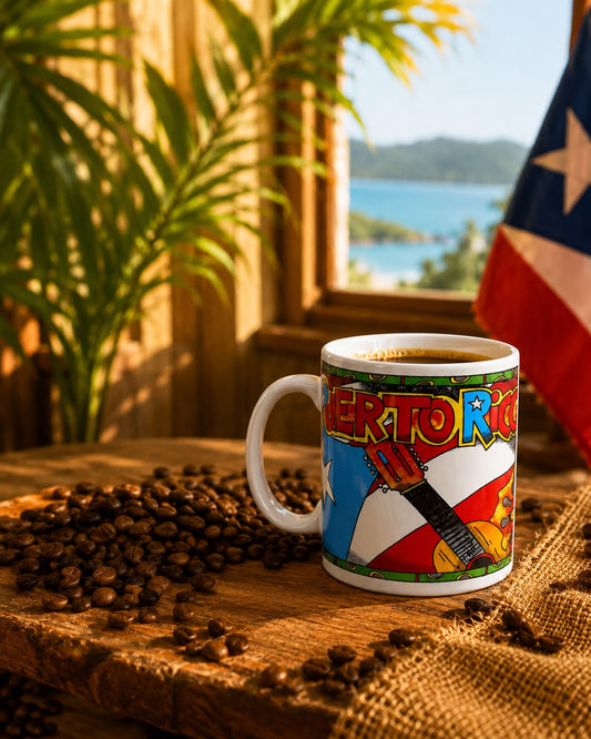 Puerto Rico Flag & Cuatro Coffee Mug – 11 oz